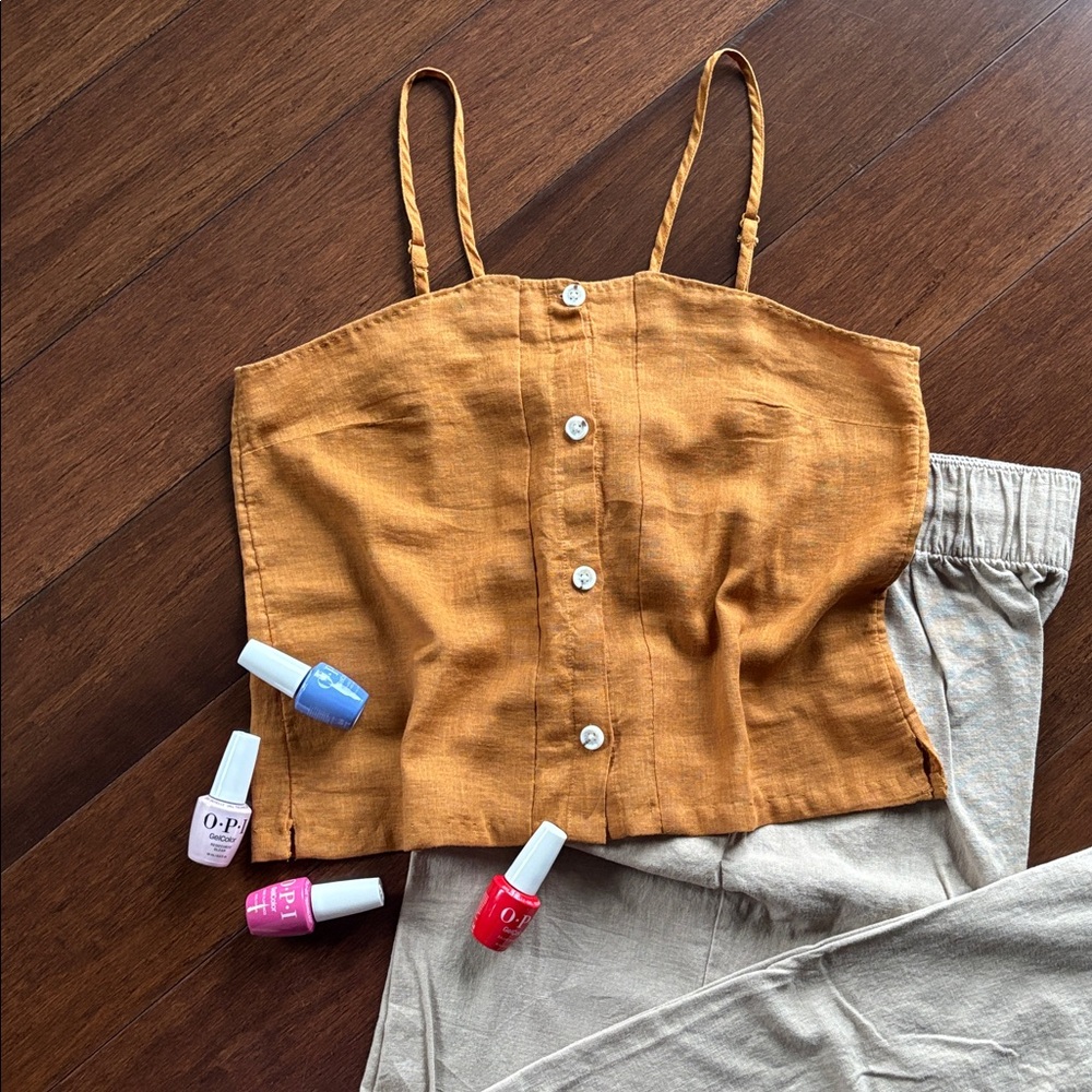 Old Navy Mustard Button-Front Crop Cami